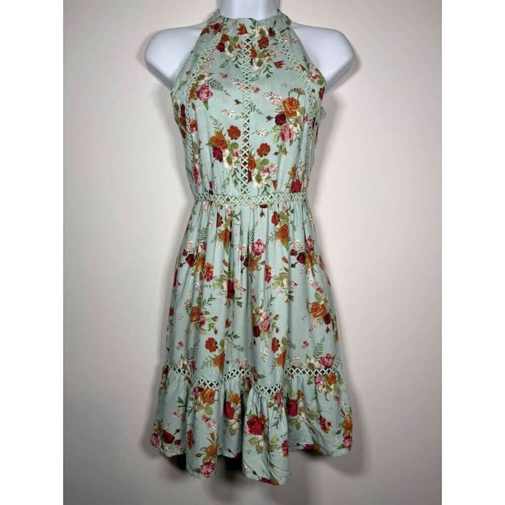 Sunday Mi Amor Backless Halter Dress Cottagecore Coastal Grandma Peasant Size XS
